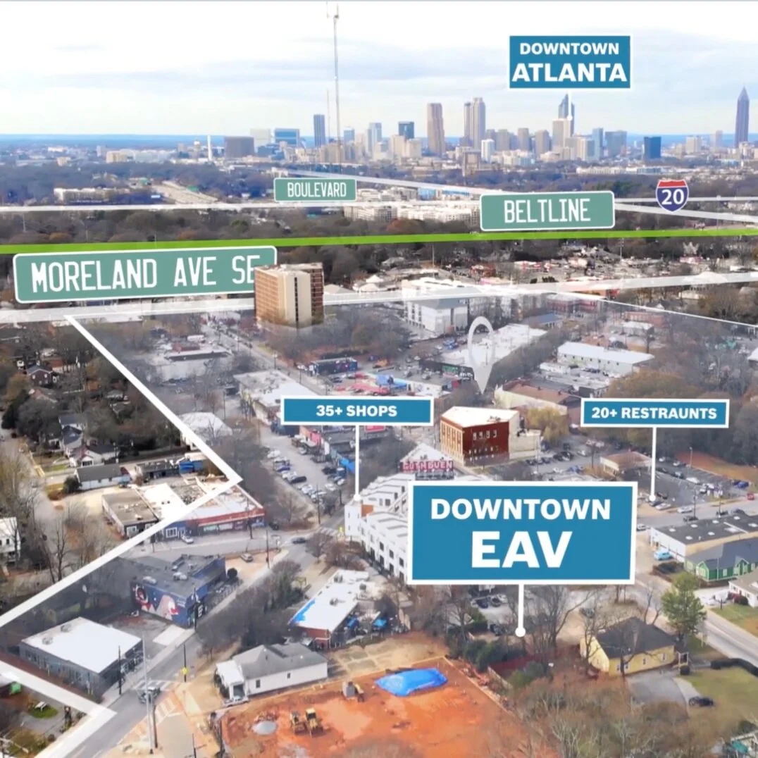 Aerial view of Atlanta neighborhood highlighting The Marbut development location.