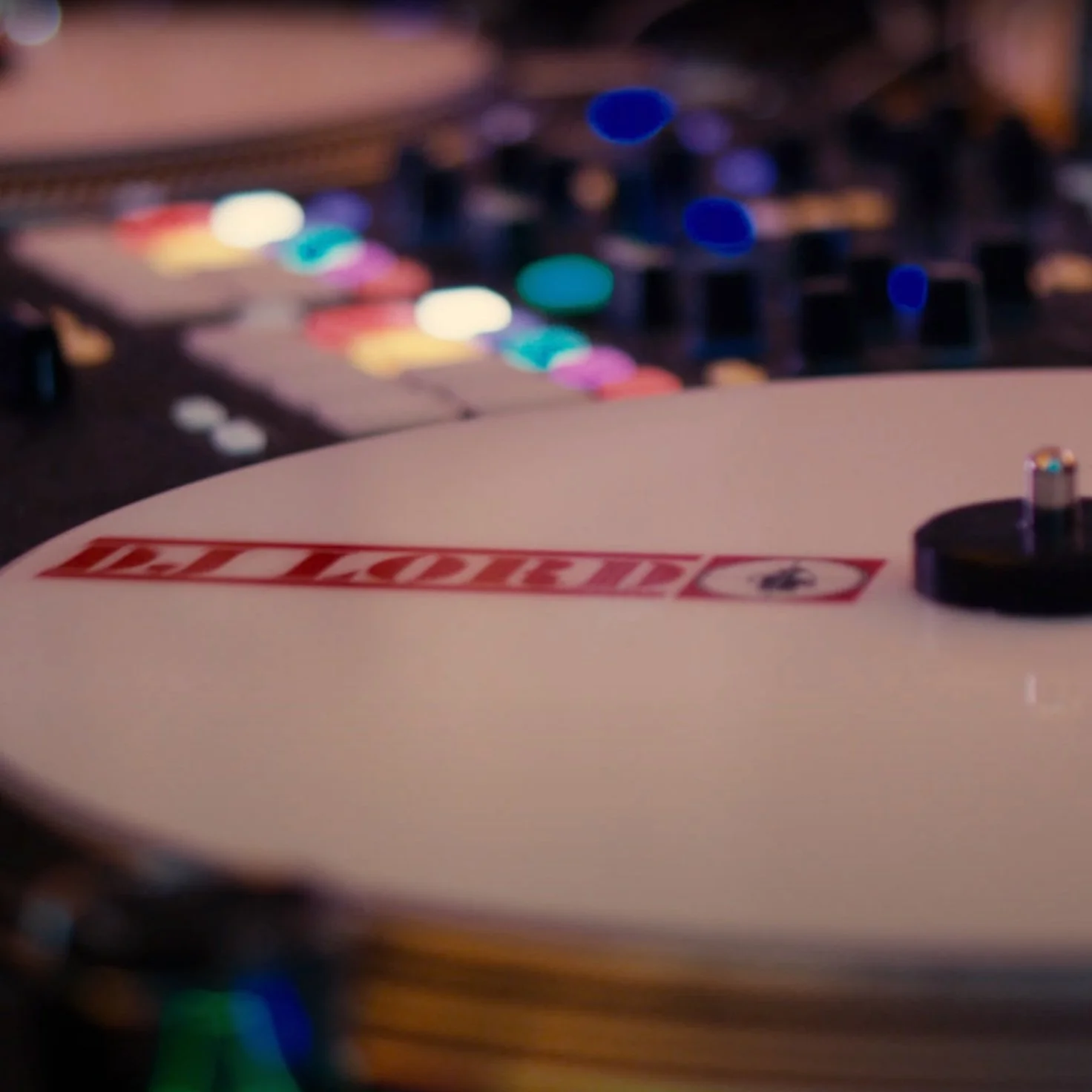 Close-up of DJ equipment during a live performance shoot.