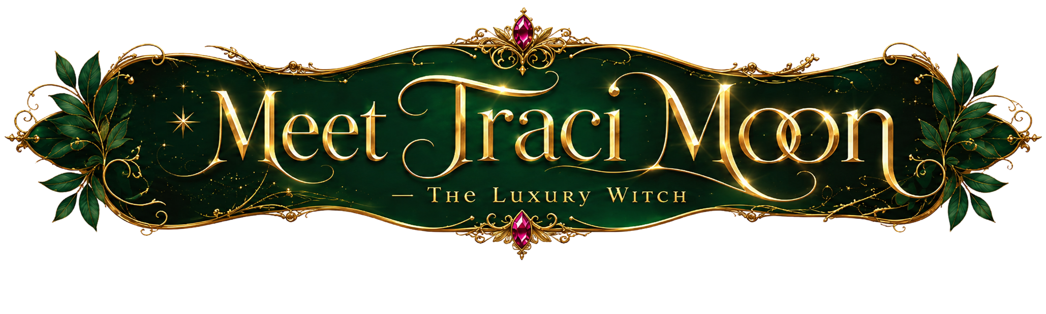 Meet Traci Moon graphic button leading to the bio and about page for The Luxury Witch.
