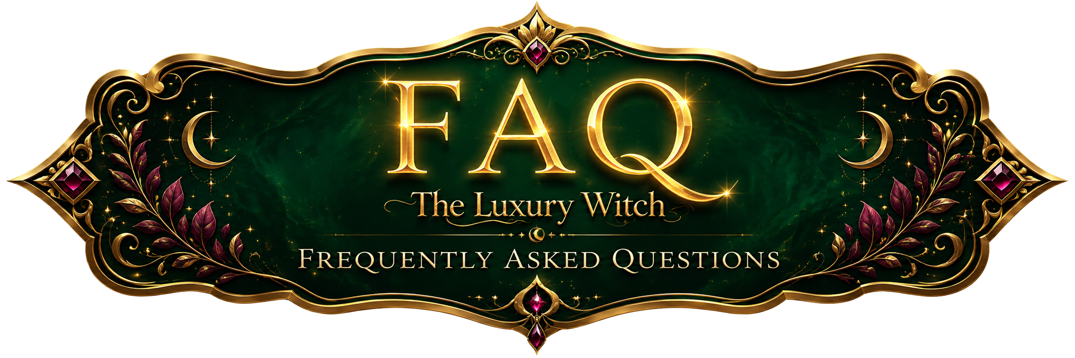 Frequently Asked Questions FAQ banner for Traci Moon — The Luxury Witch, covering Psychic Tarot Readings, Cord Cutting, and Spiritual Guidance.