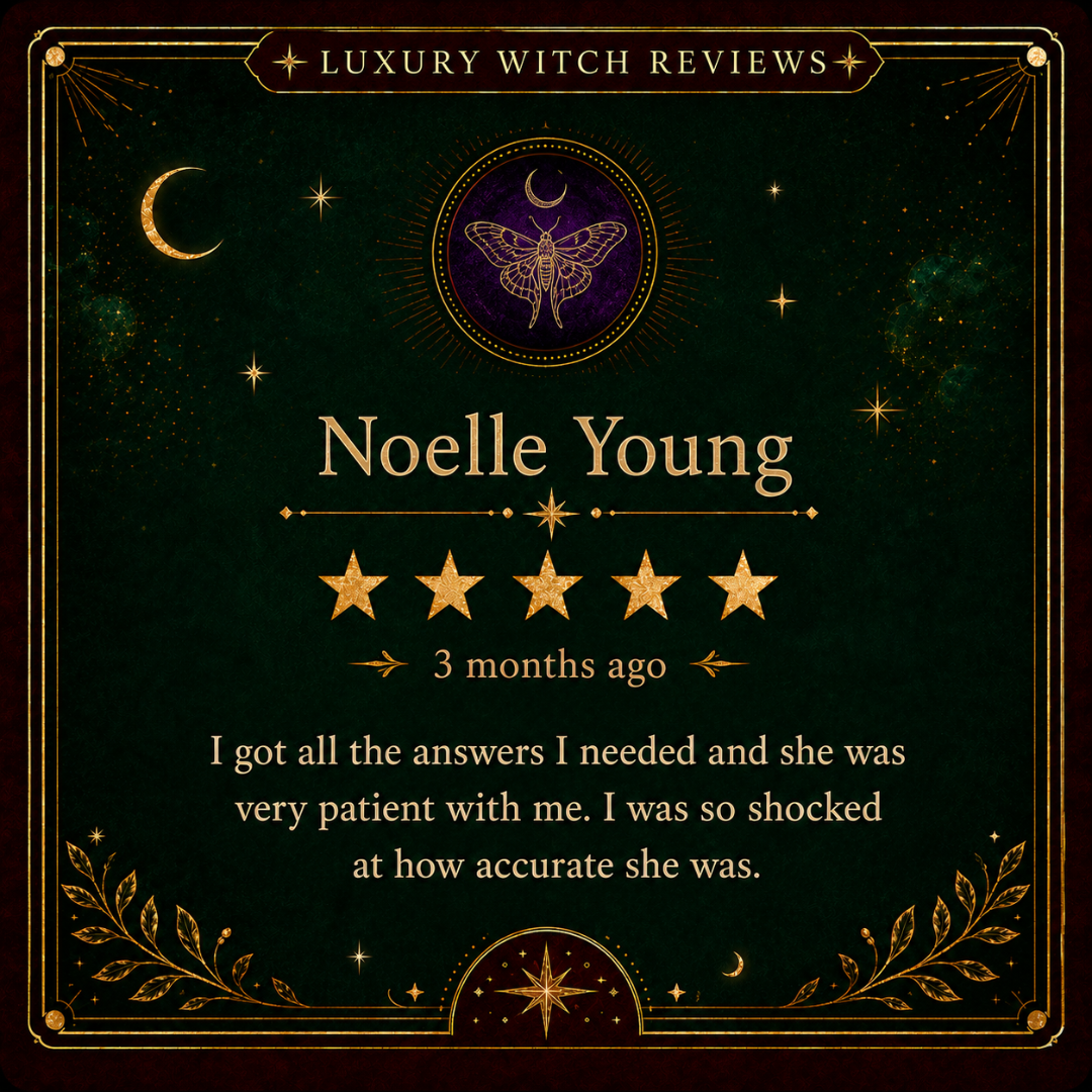 5-star Google review for Traci Moon — The Luxury Witch by Noelle Young highlighting detailed answers, patience, and psychic reading accuracy.