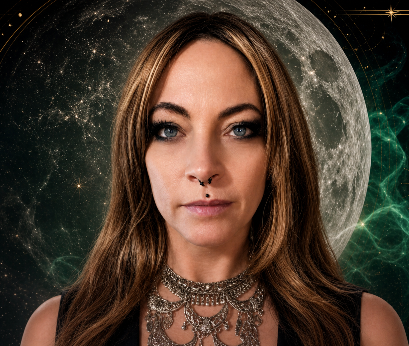 Close-up portrait of Traci Moon — The Luxury Witch, intuition expert and provider of psychic tarot readings and ritual magick.