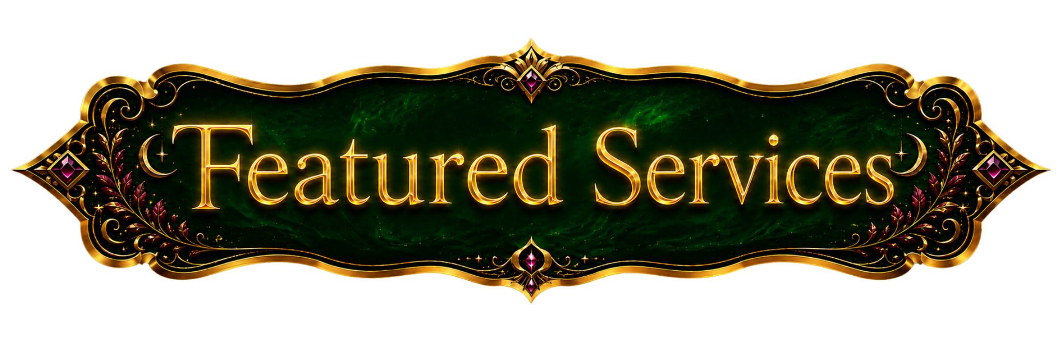 Featured Services banner for Traci Moon — The Luxury Witch, featuring Psychic Tarot Readings, Cord Cutting Rituals, Guided Meditation Journeys, and Custom Ritual Magick.