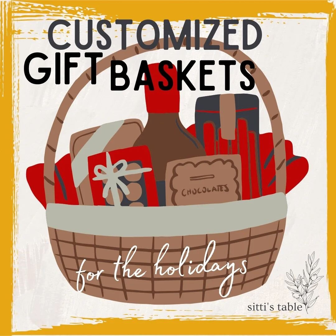 Wrap up meal items or favorite treats in a basket and surprise your hosts and friends with a customized gift. Swing by Sitti's Table market today to check out our holiday treats table!