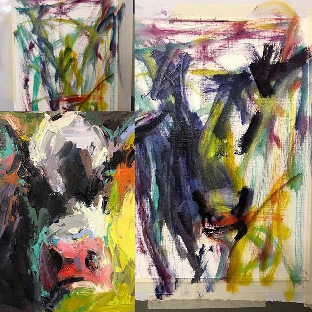 Abstract Cows... in acrylic...WORKSHOP!!!! All levels welcomed!! Join artist/ instructor Regina Willard @willard.regina ..July 23 at Splatter Art Studio in Springfield MO for more info go to SplatterArtStudio.com .. workshop details and supply list a