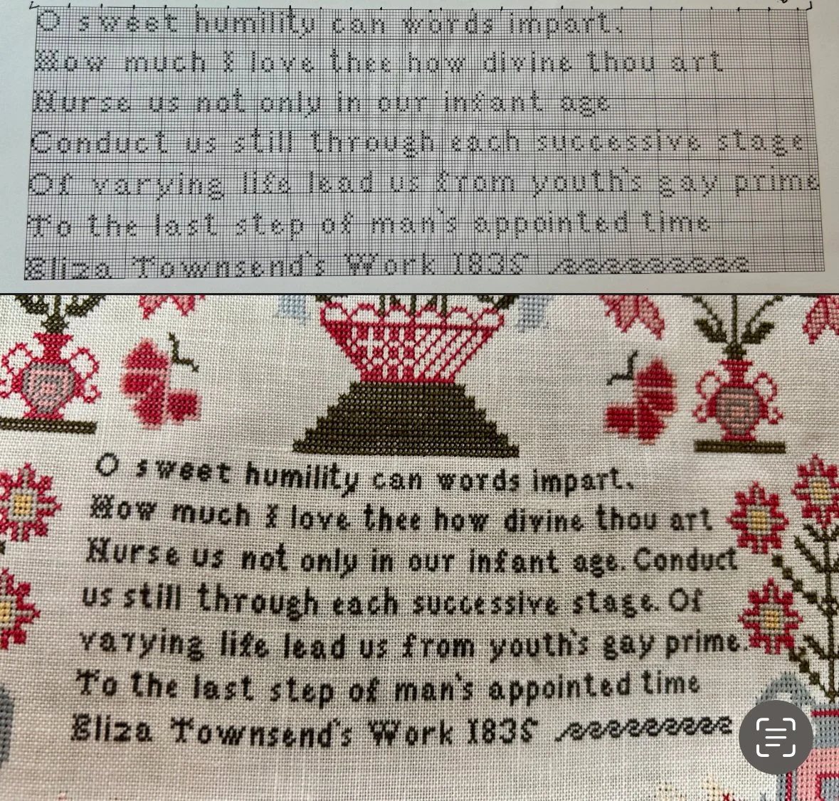 O Sweet Humility OVER ONE VERSE to fit courtesy Susan Mol, Stitcher Extraordinaire
