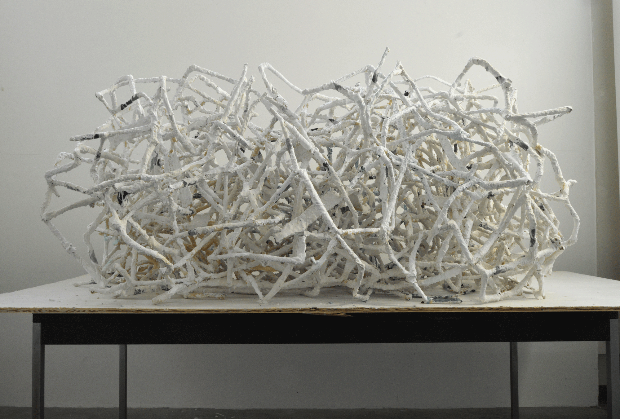  Untitled, (Large White Tangle), 3 x 4 x 6 ft. Plaster, Paper, Glue, Canvas, Paint, Birch, 2019 