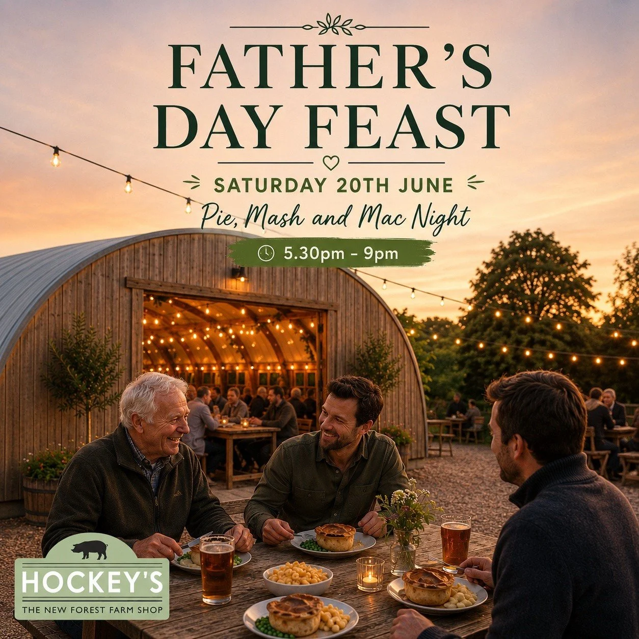 🥧🍺 Pie, Mash &amp; Mac Night is coming to Hockey's!

On Saturday 20th June we're opening our newly refurbished polytunnel for a special Father's Day Weekend pop-up.

Expect comforting food, festoon lighting, a welcoming atmosphere and a FREE local 