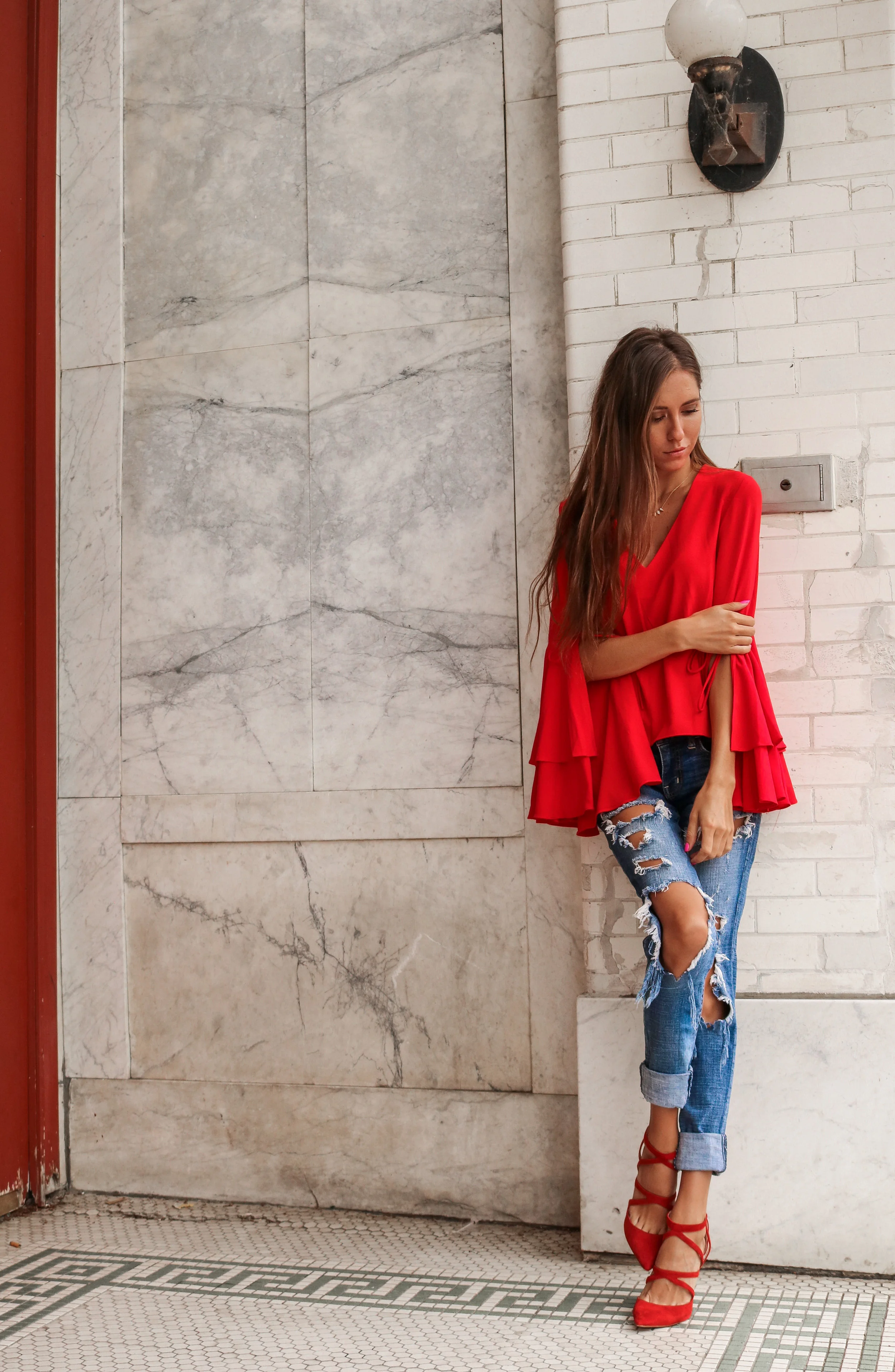 outfits with red tops