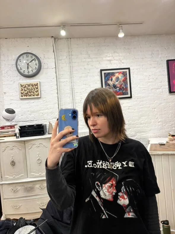 i think the kids are calling this skunk hair?? in a good way
that + a shag refresh today!
last two slides are the before