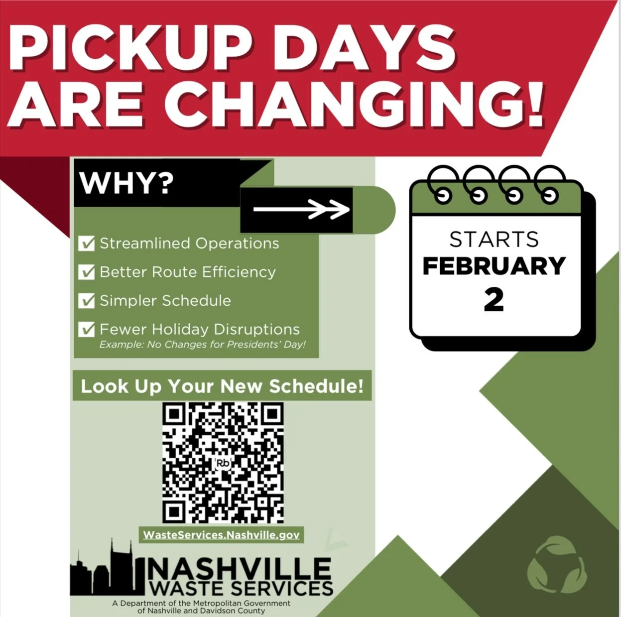 Confused about trash and recycling pickup changes? @nashvillewasteservices has a Lookup tool on their website and an app that tells you ALL you need to know:

-Trash and recycling collection dates. 
-What and how to recycle. 
-Recycling convenience c