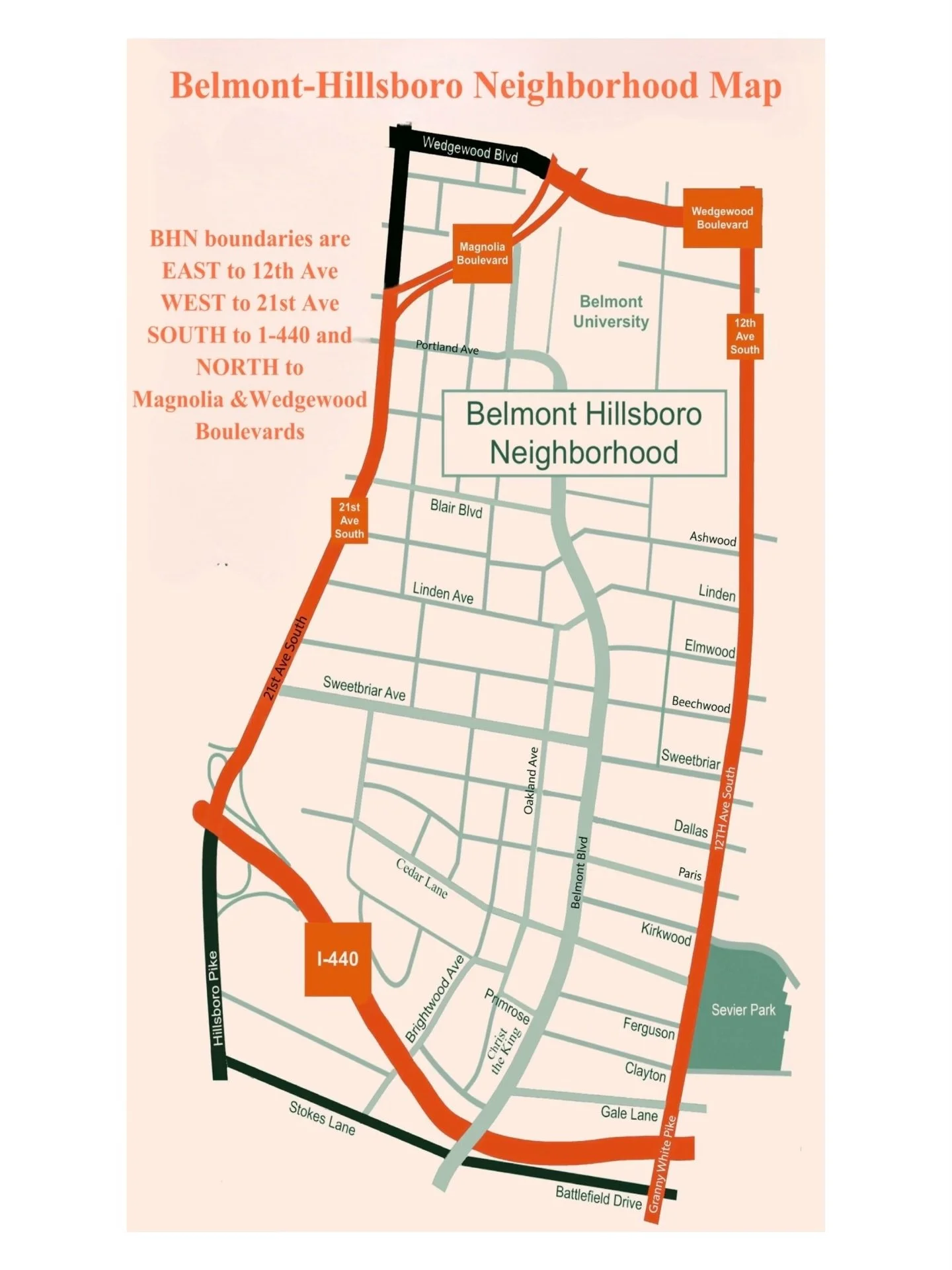 🌳 Did You Know? 🌳

We frequently hear the question, &ldquo;Where DOES our neighborhood end and begin?&rdquo; 

It&rsquo;s a great question! This map highlights the historic and current boundaries of Belmont-Hillsboro: 

EAST to 12th Ave
WEST to 21s