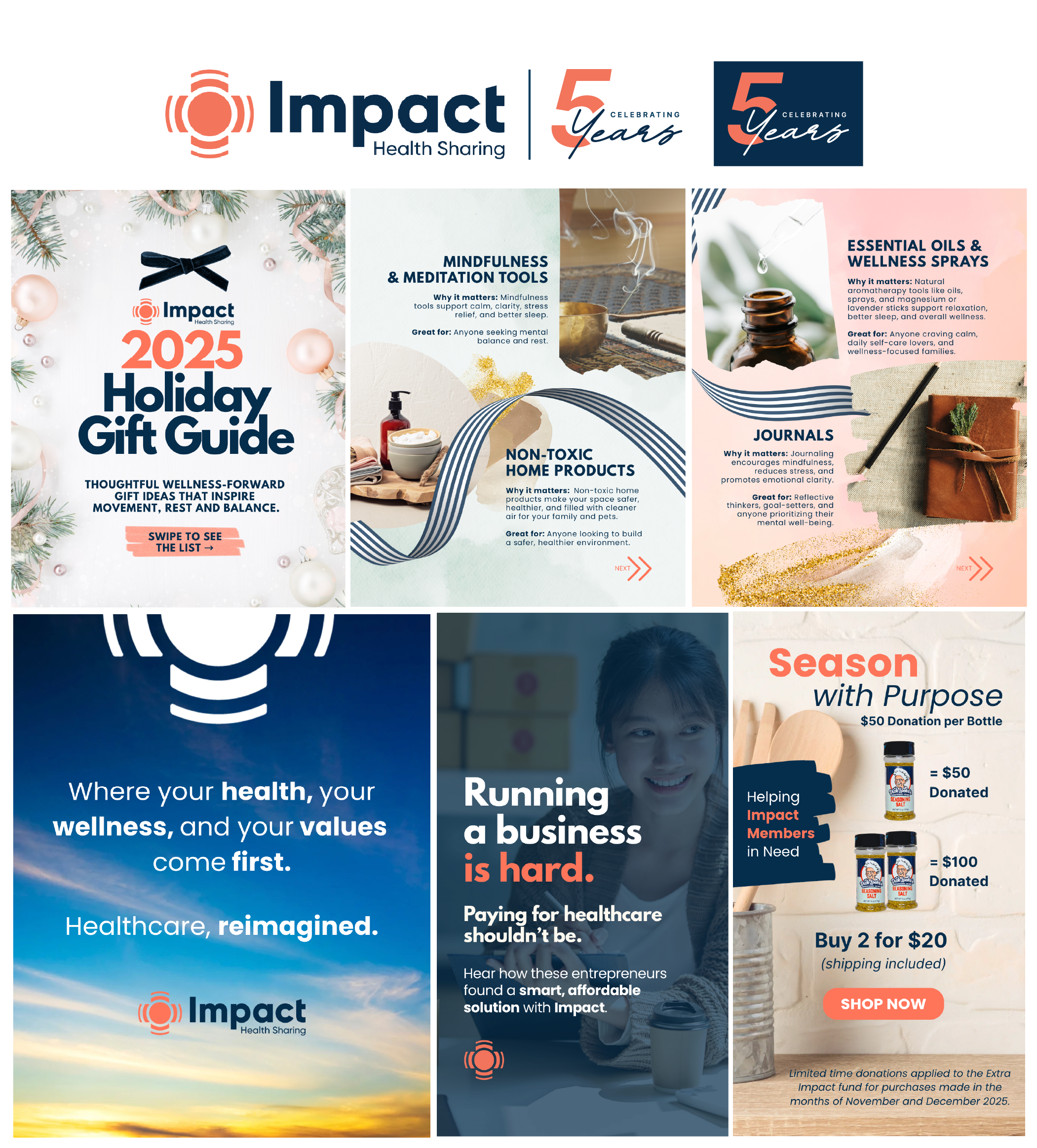 Impact Health Sharing 5 Year logo design and social media