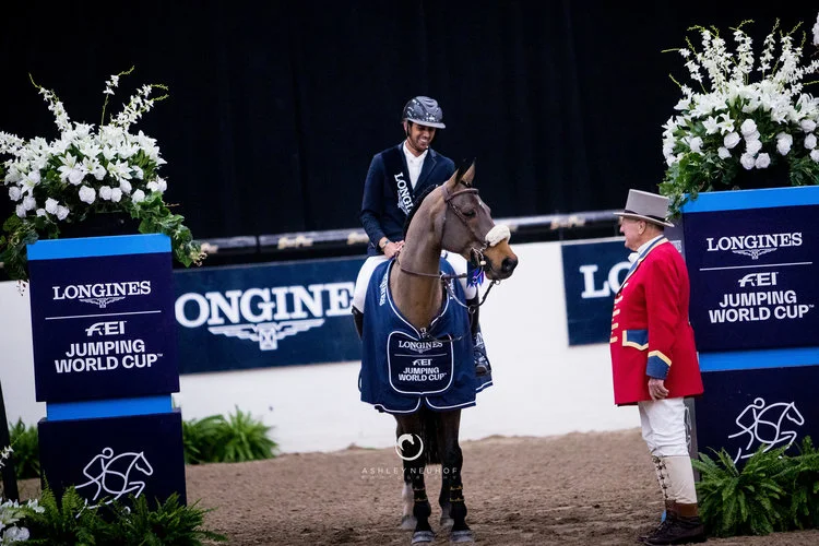 Nayel Nassar and Lordan in the Longines FEI Jumping World Cup™ Las Vegas Photo: Ashley Neuhof Photography