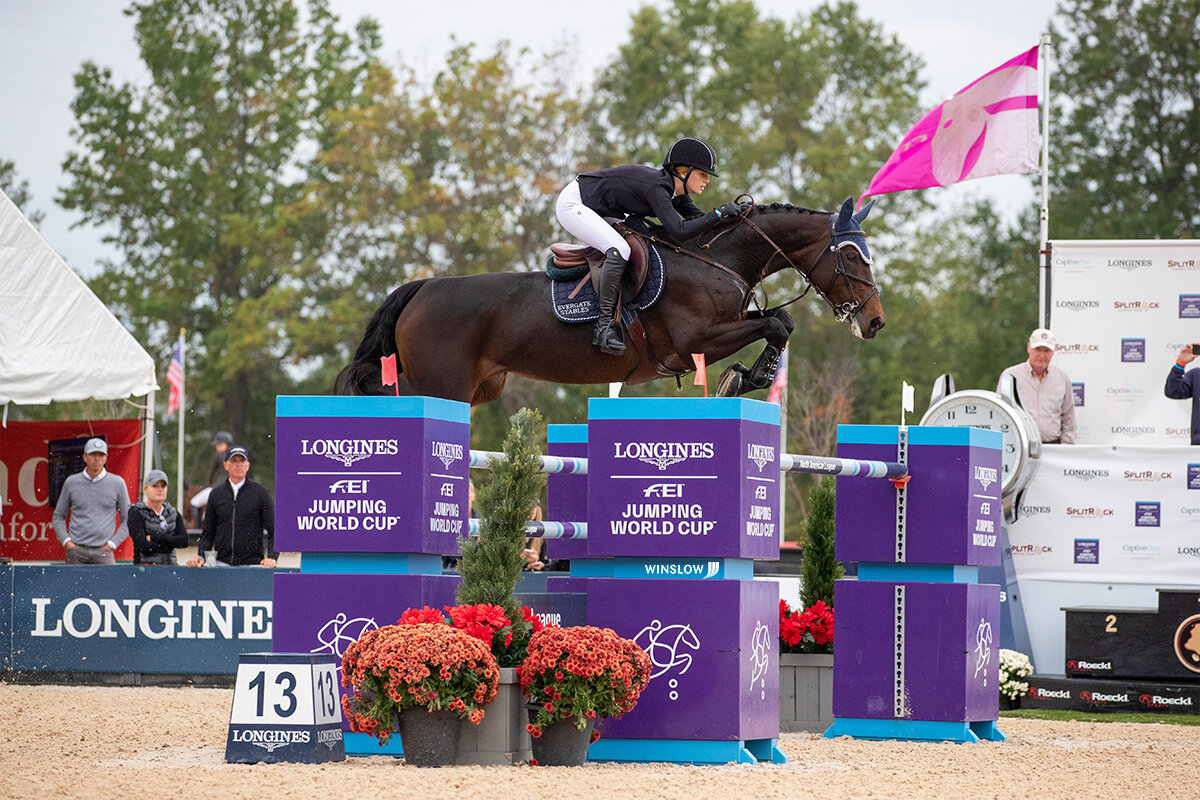 Jenn Gates and Dolinn at Longines FEI World Cup™ Jumping- Columbus CSI3* 2019. Photo by Winslow Photography LLC.