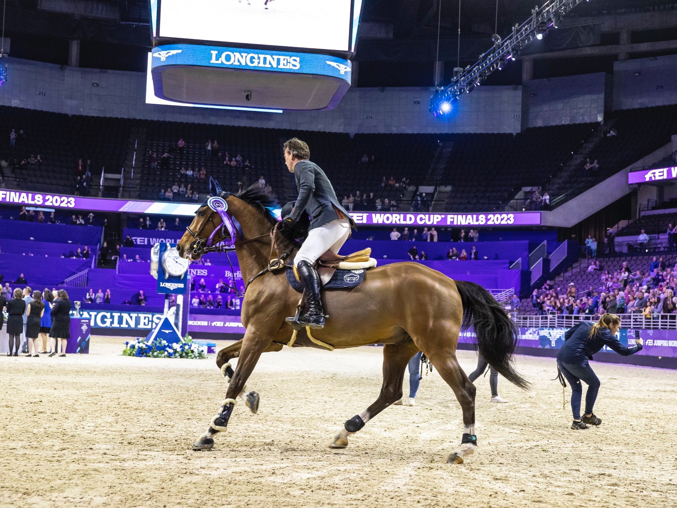  Harrie Smolders riding Monica to 2nd place at FEI 2023 Jumping World Cup Finals in Omaha. 