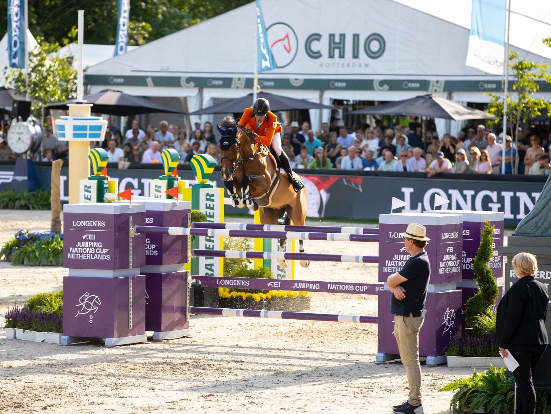  Harrie Smolders riding Monaco to 1st place with The Dutch team at the 2023 Longines FEI Jumping Nations Cup of The Netherlands. 