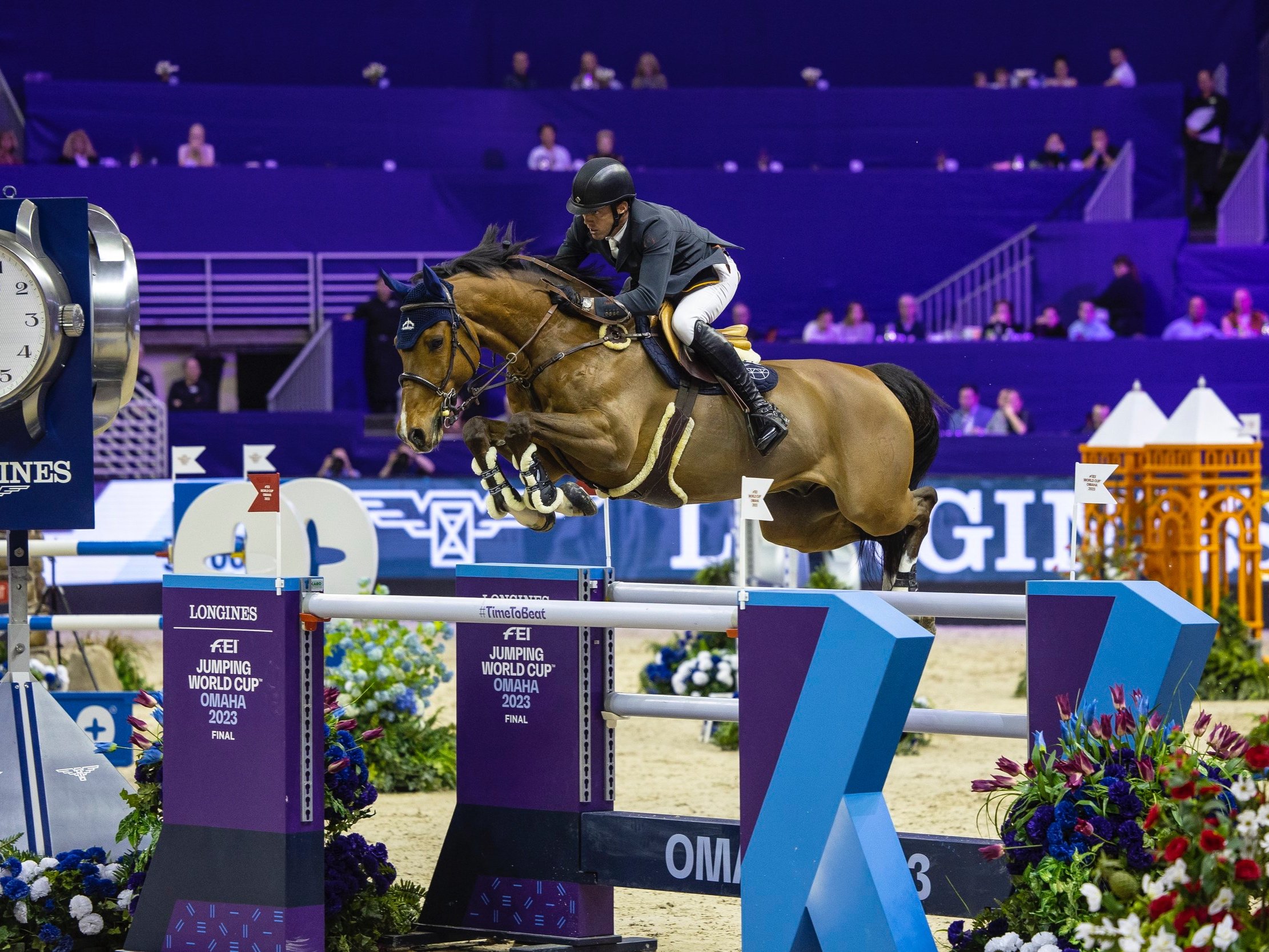  Harrie Smolders riding Monica to 2nd place at FEI 2023 Jumping World Cup Finals in Omaha. 