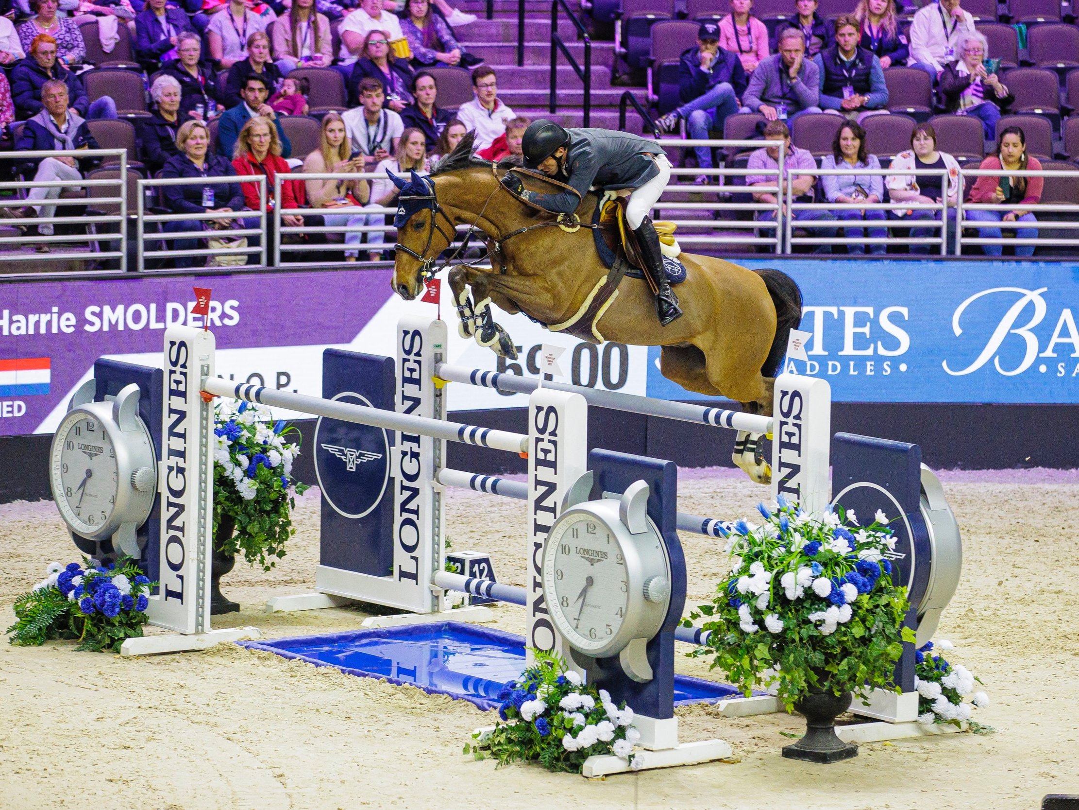  Harrie Smolders riding Monica to 2nd place at FEI 2023 Jumping World Cup Finals in Omaha. 