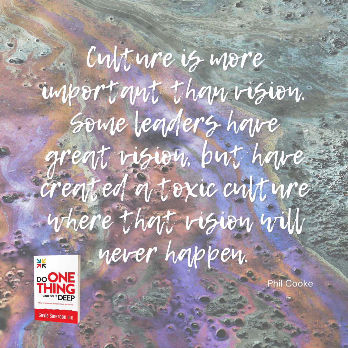      

 
   Are your leaders focused on setting up the environment for success or only the target itself?  Building a positive workplace culture makes achieving, sustaining and exceeding the expectations of the vision possible.  Do ONE THING and do i
