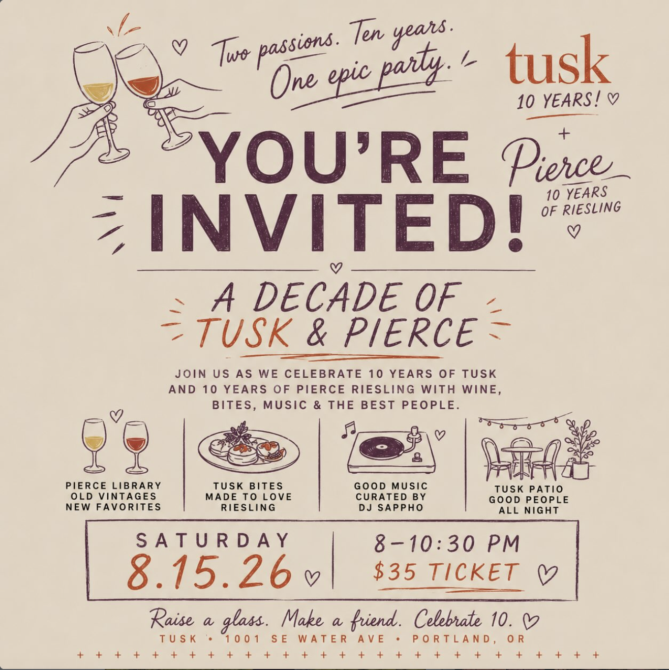 Celebrating 10 years of Pierce Wines &amp; Tusk