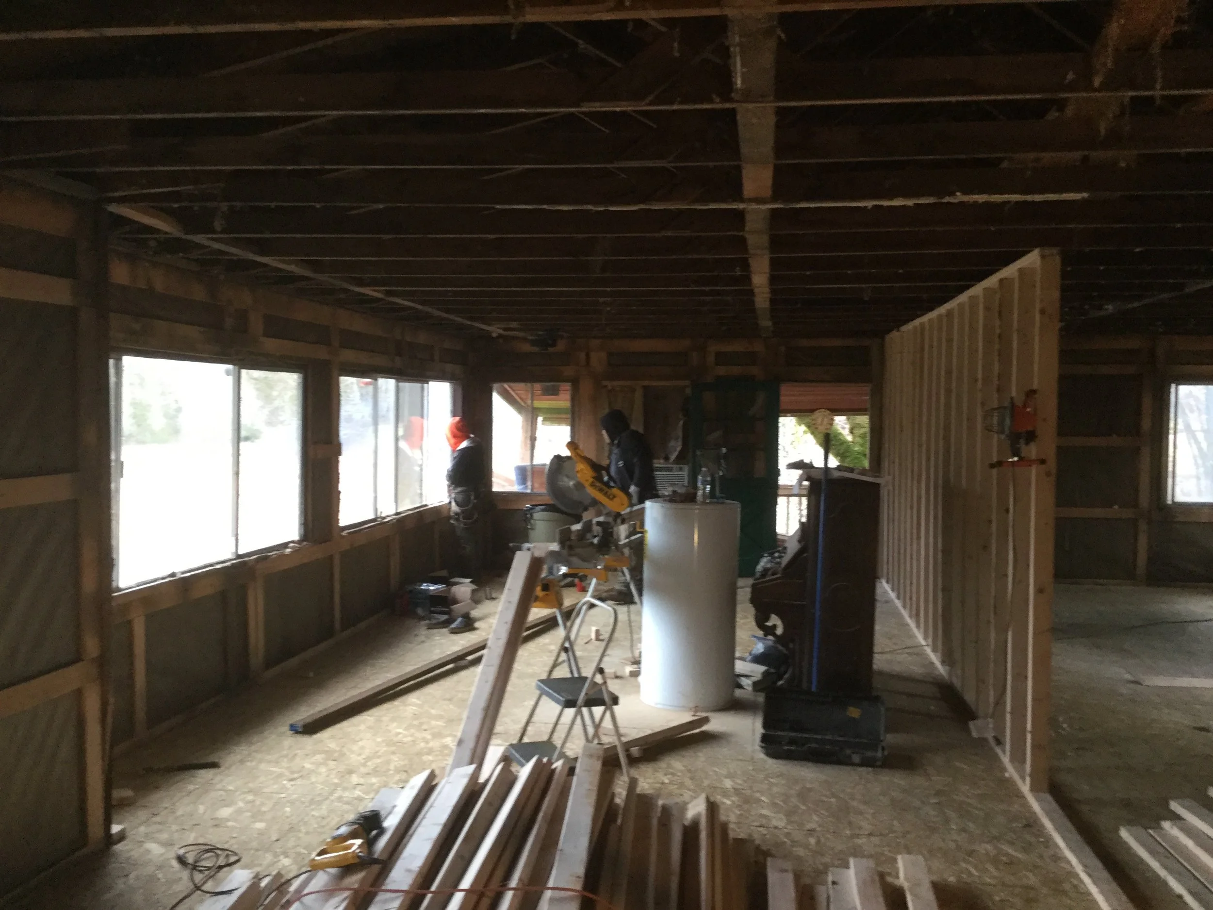 View of all new OSB subflooring installed.