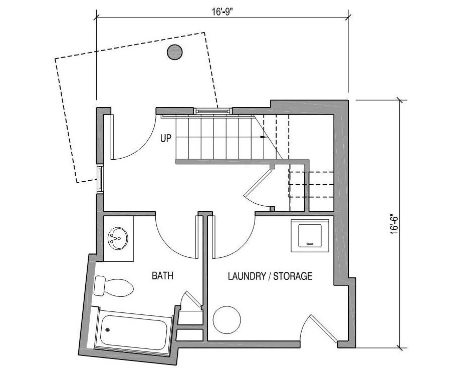 First floor plan - footprint 16’-0” square (+/-)