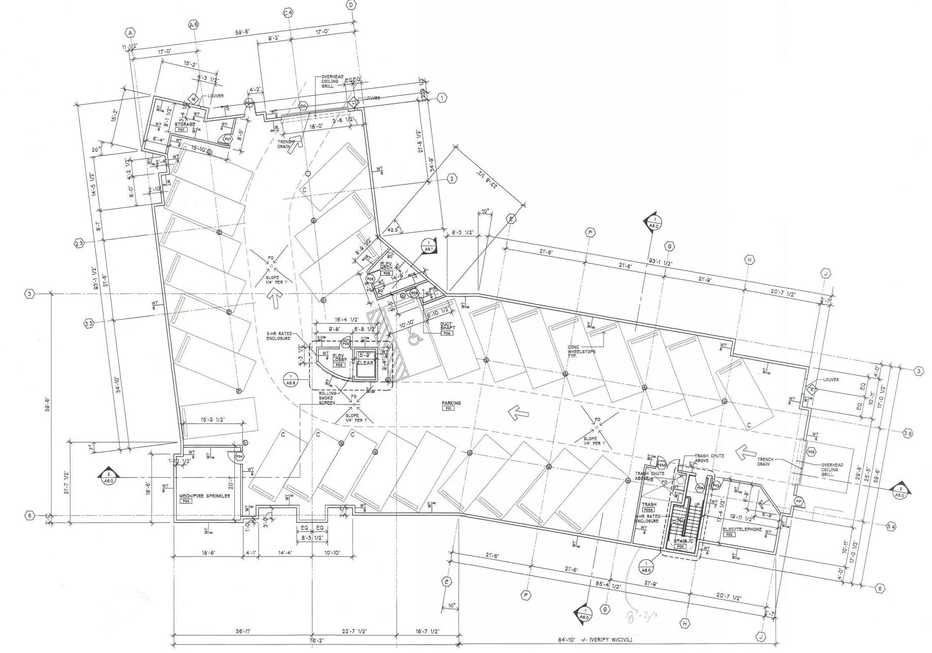 Basement garage floor plan (under first floor post tension slab)