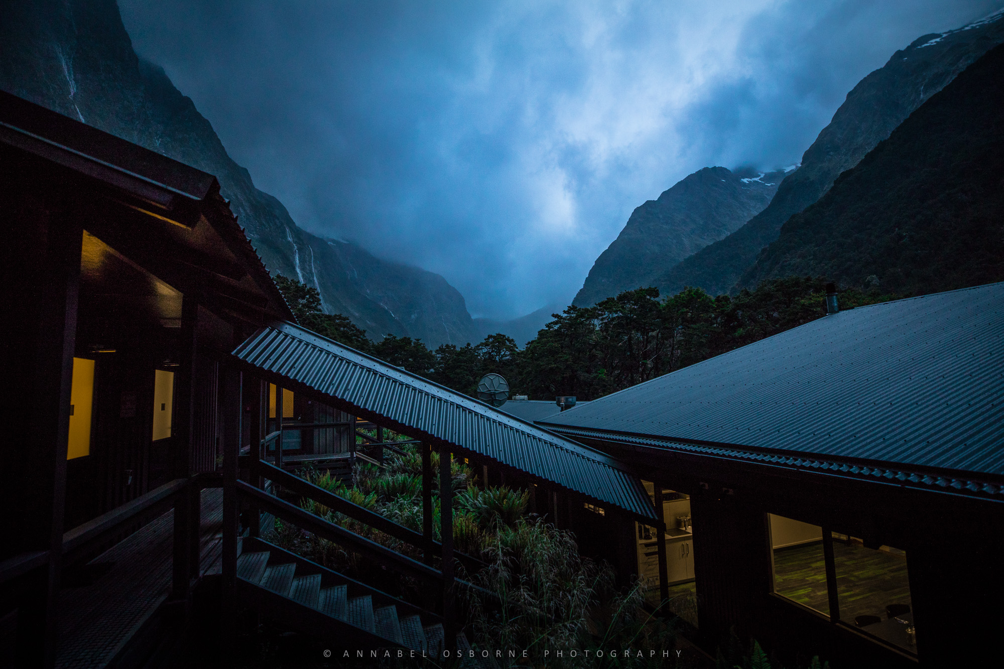 Lodge and mountains at night - Milford Trek-337.jpg