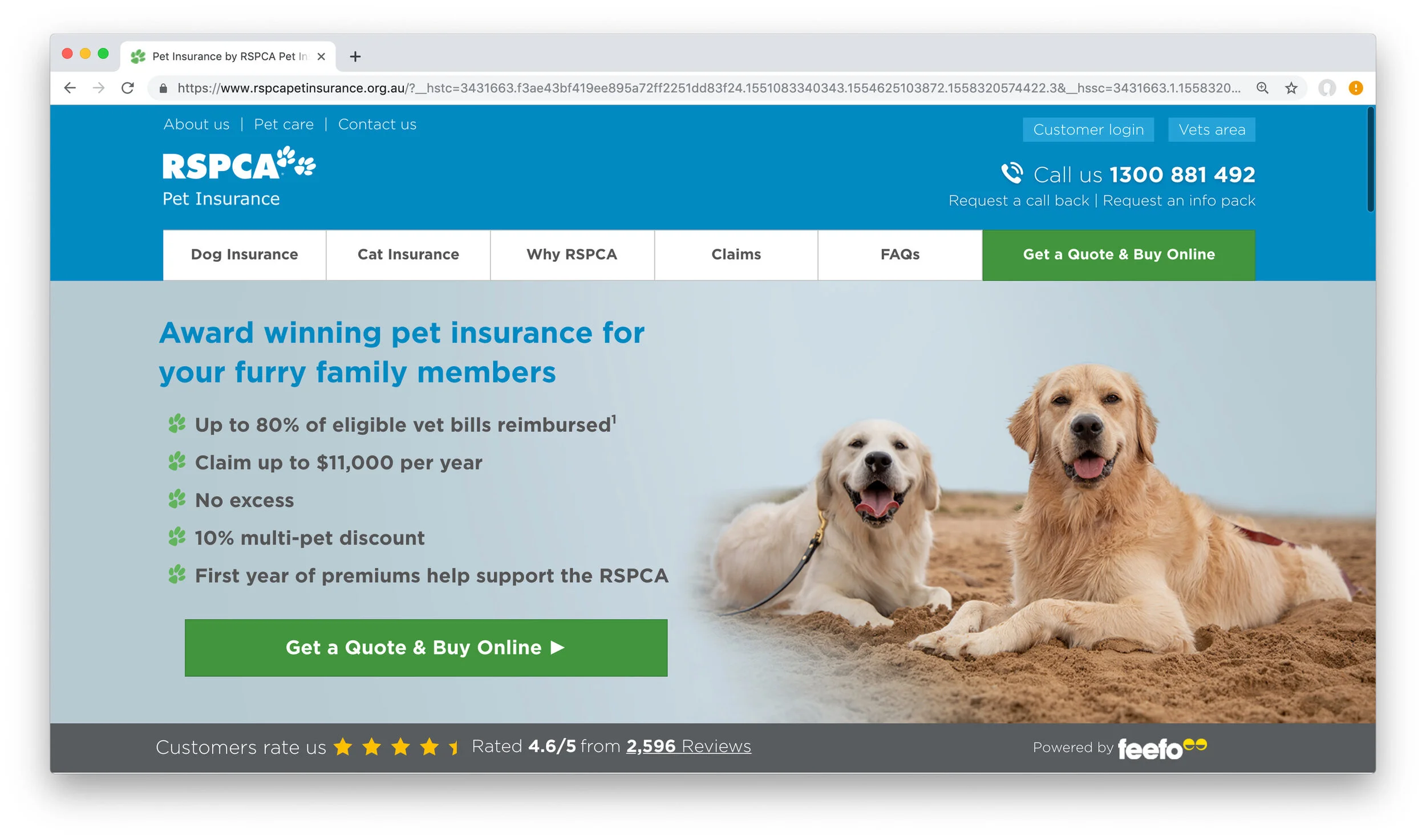 RSPCA Pet Insurance website - Home page