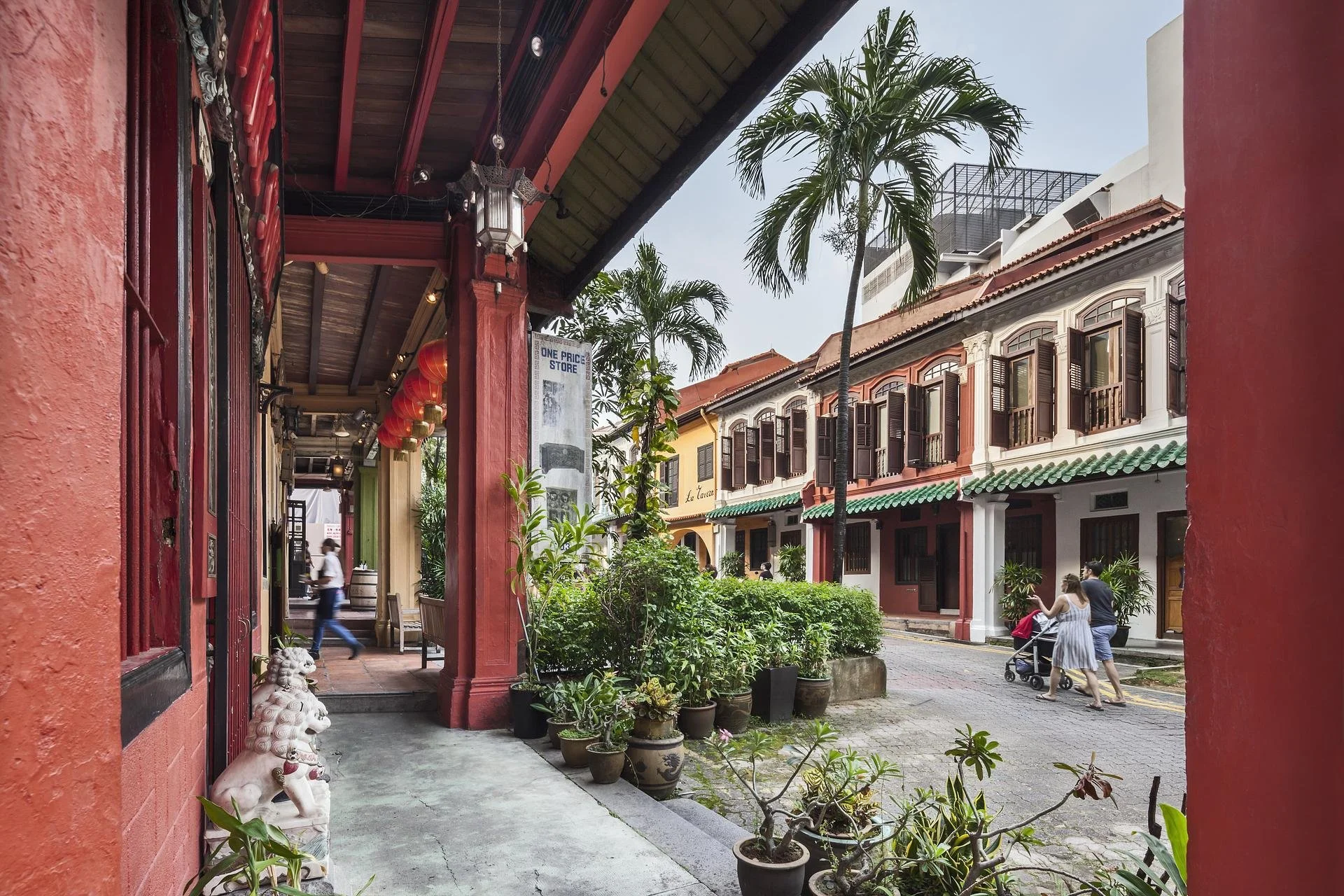 a red Walkway street in Emerald Hill, Singapore