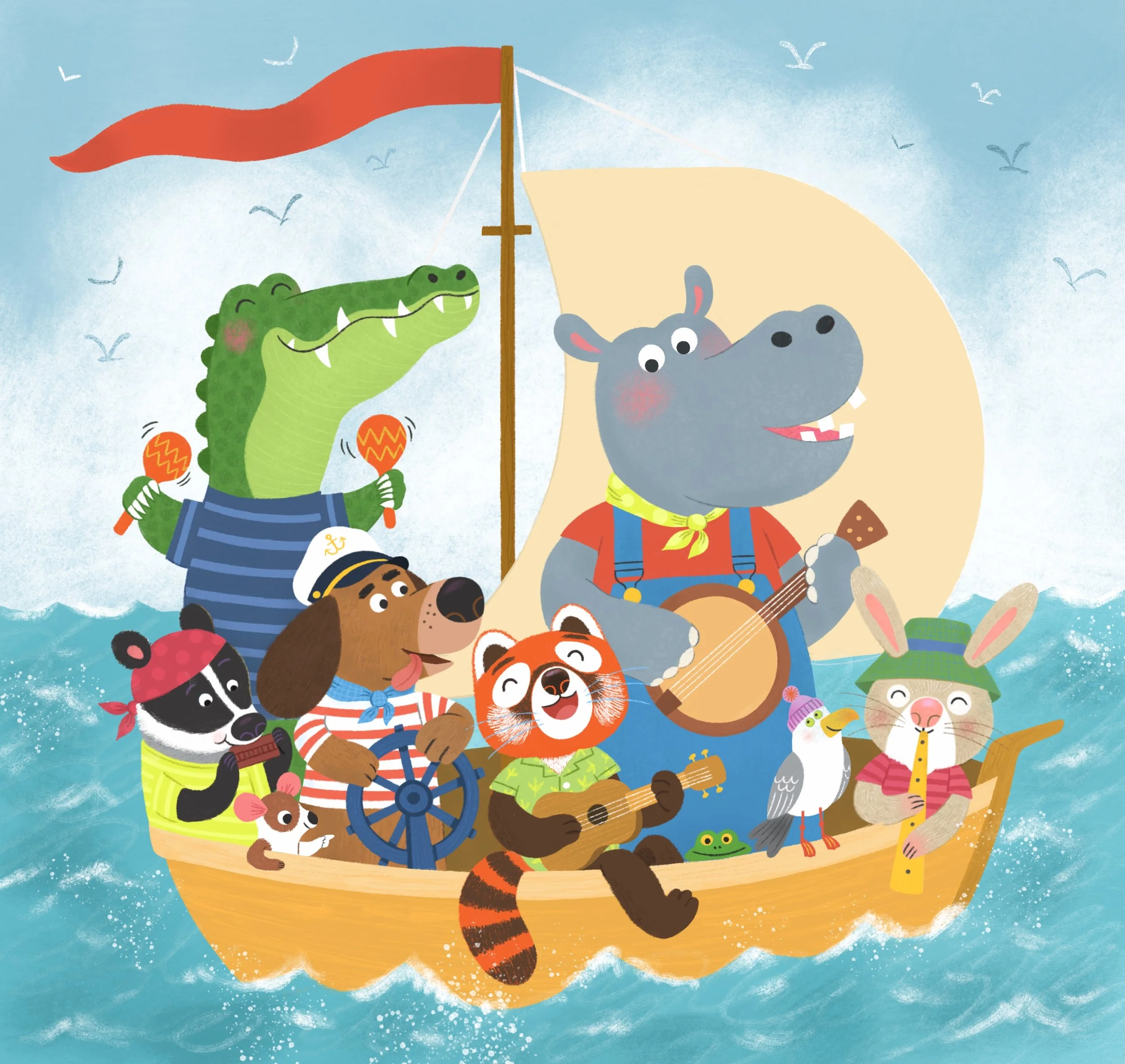 Boat Ocean Musicians Band Music Singing Animals Sailing Hippo Dog Alligator Mouse Red Panda Badger Rabbit Ukelele Friends.jpg