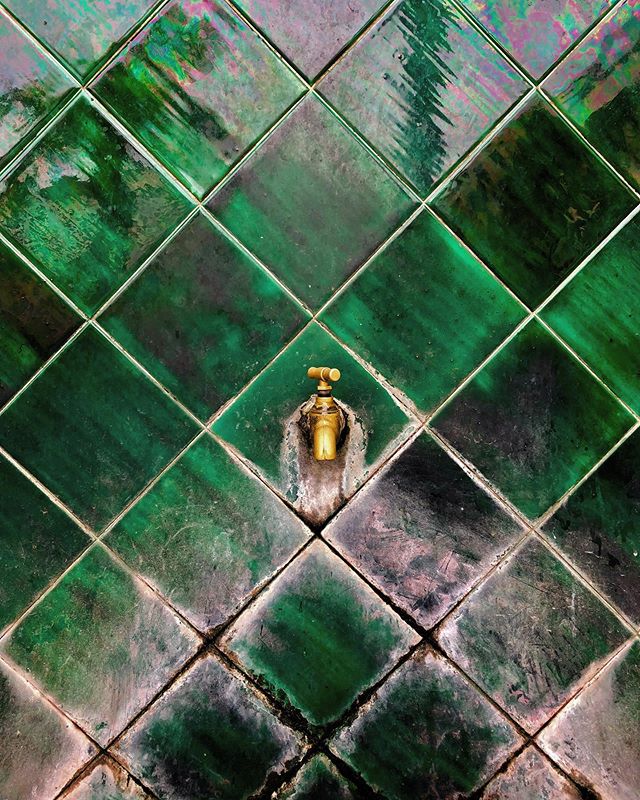 Very very cool outdoor tap. &bull;
&bull;
&bull;
#outdoortap #verycool #greentiles #brasstap #greenandgold #iloveit #design #prettycolors #portuguese #madeiranstyle #simplestyle #simple #ecoliving #simpleliving #eco #portugal #chic #slowliving #fun #