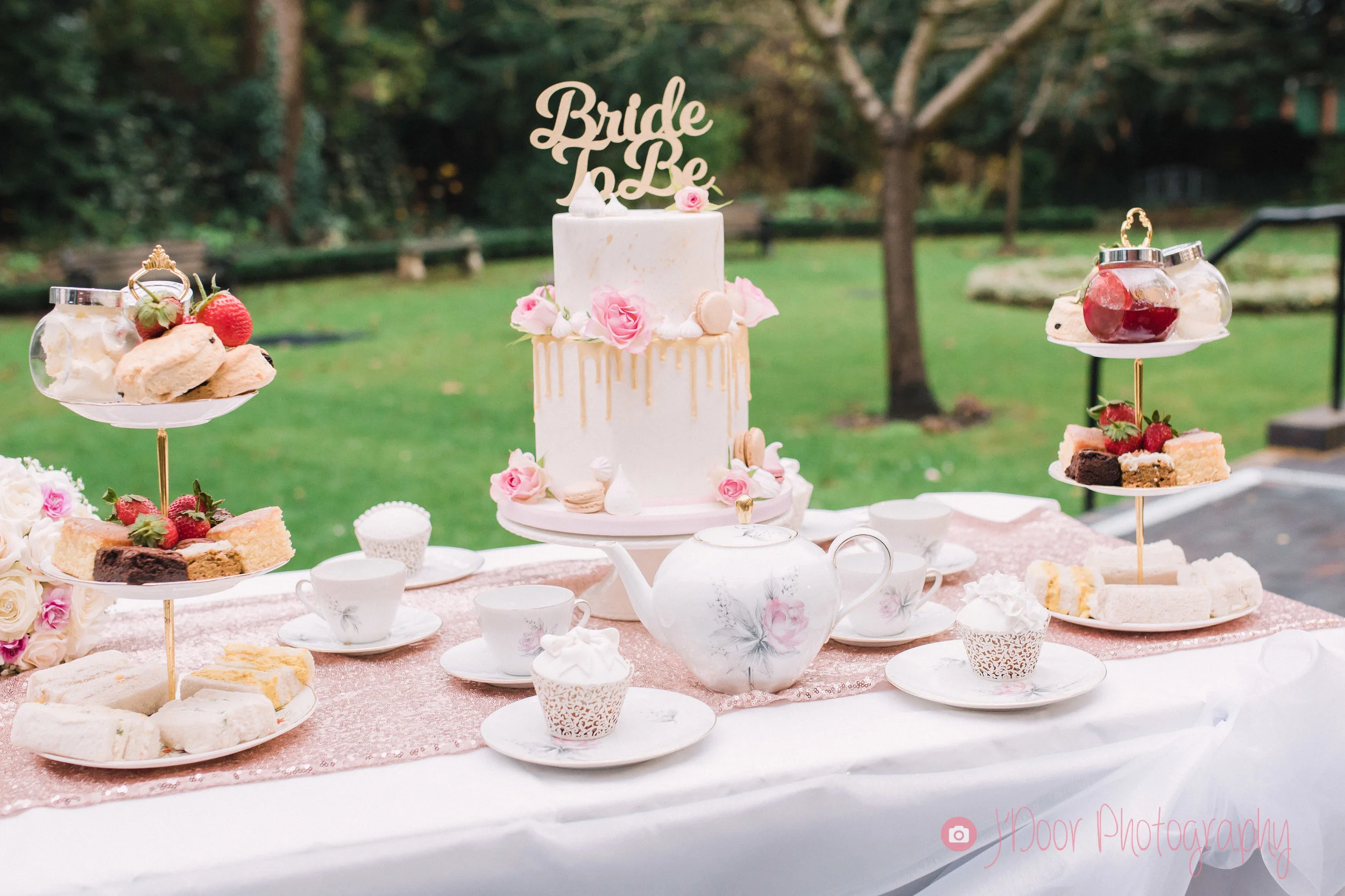 Bride to Be Cake by Jo Harper at Jo Harper Cake Company, Afternoon Tea set by Carly’s Afternoon Tea