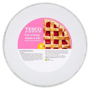 Tesco Oven Foil Round Cooking Dishes &amp; Lids x5 £2.00  (Pie Tin)