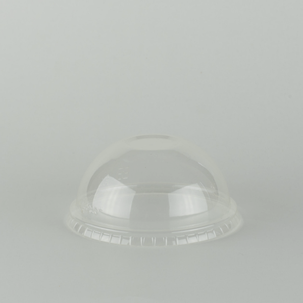 Tapa cúpula transparente de PLA 96mm sin ranura para sorbito, encaja en vaso estándar.
