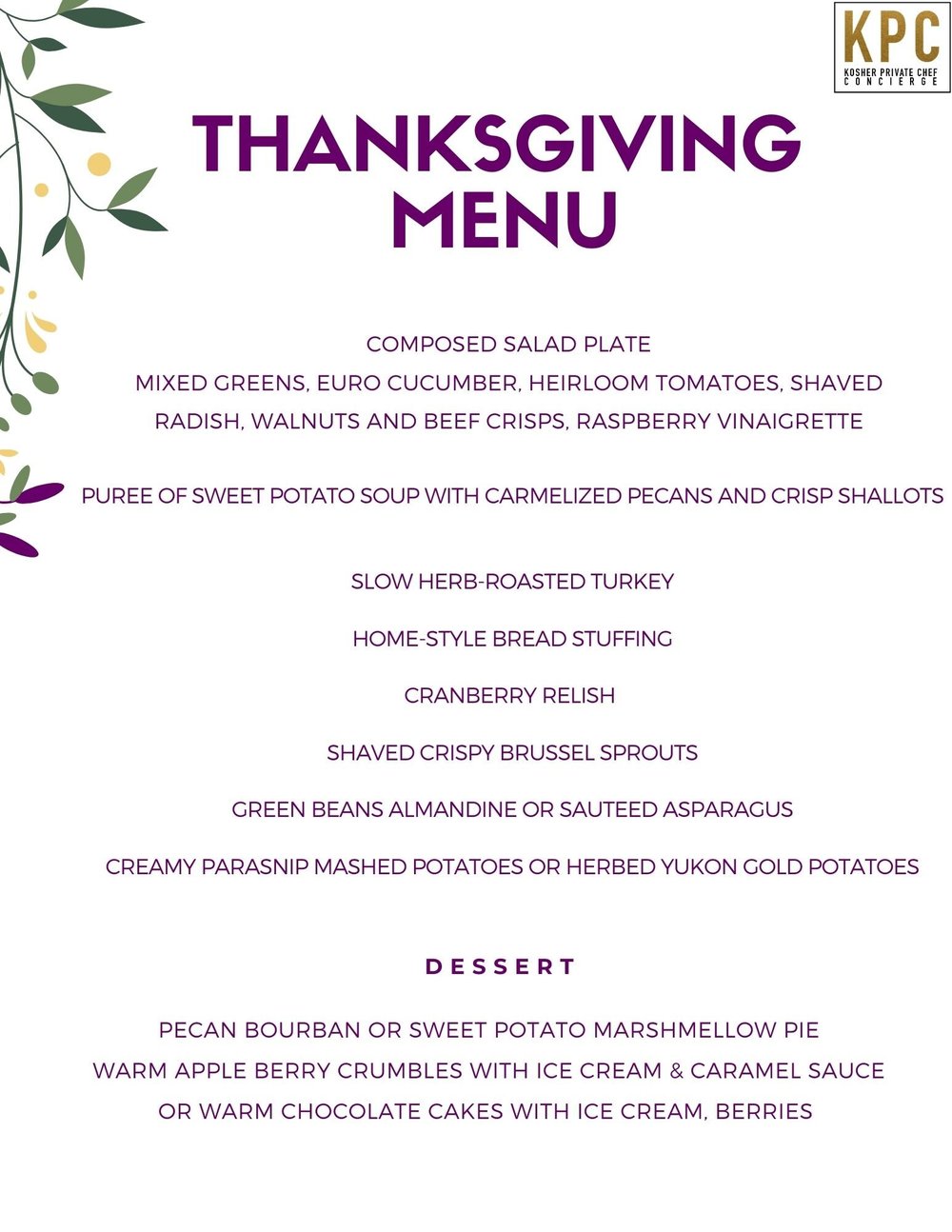 Thanks Giving Menu Kosher