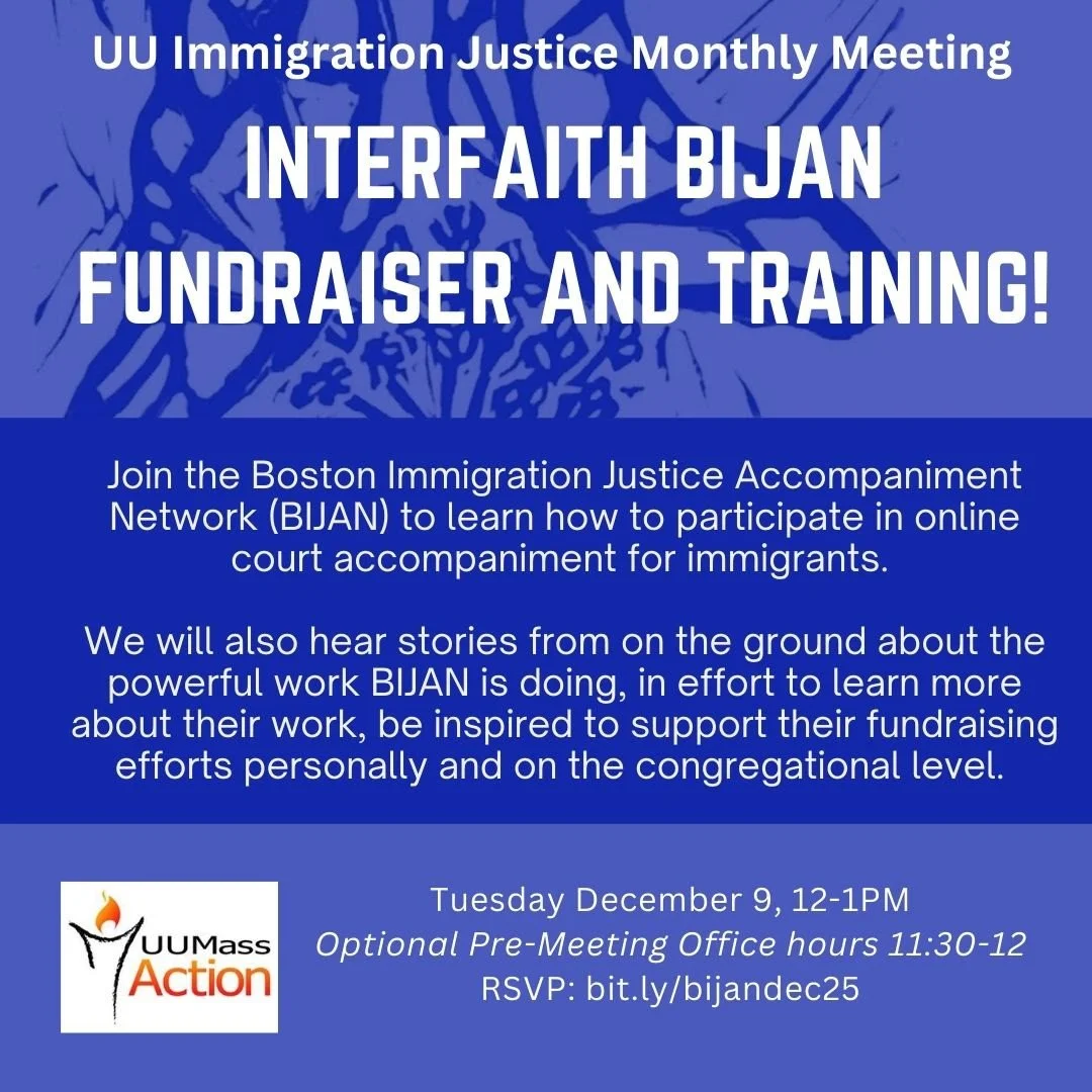 UU Immigration Team Meeting: Interfaith BIJAN Fundraiser and Training!
