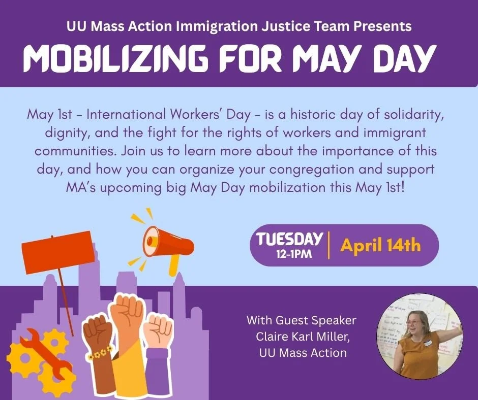 UU Immigration Justice Team April Meeting: Mobilizing for May Day