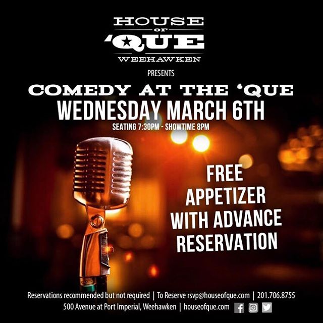 COMEDY NIGHT! Make sure you don't do any ab workouts today because you're going to laugh so hard your stomach WILL hurt! .
Seating: 7:30 PM
Showtime: 8 PM
.
Free Appetizer w/ an Advance Reservation
Reserve here: rsvp@houseofque.com
.
www.houseofque.c
