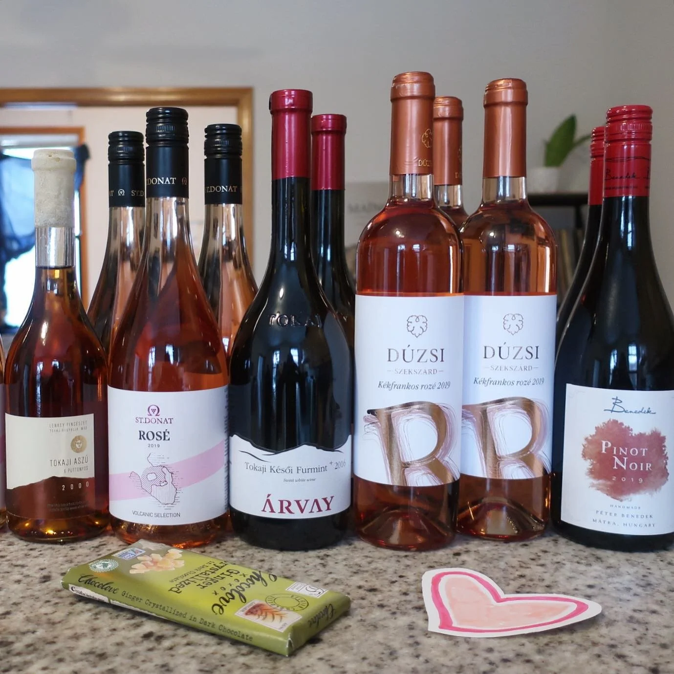 Getting ready for Valentine&rsquo;s Day like...
@szentdonatborkuria Volcanic Selection Rose 2019, @duzsiwinery Kekfrankos Roze 2019, @benedekpince Pinot Noir 2019, @lenkeypinceszet Tokaji Aszu 6 Puttonyos 2000, @arvayfamilywinery Tokaji Late Harvest 