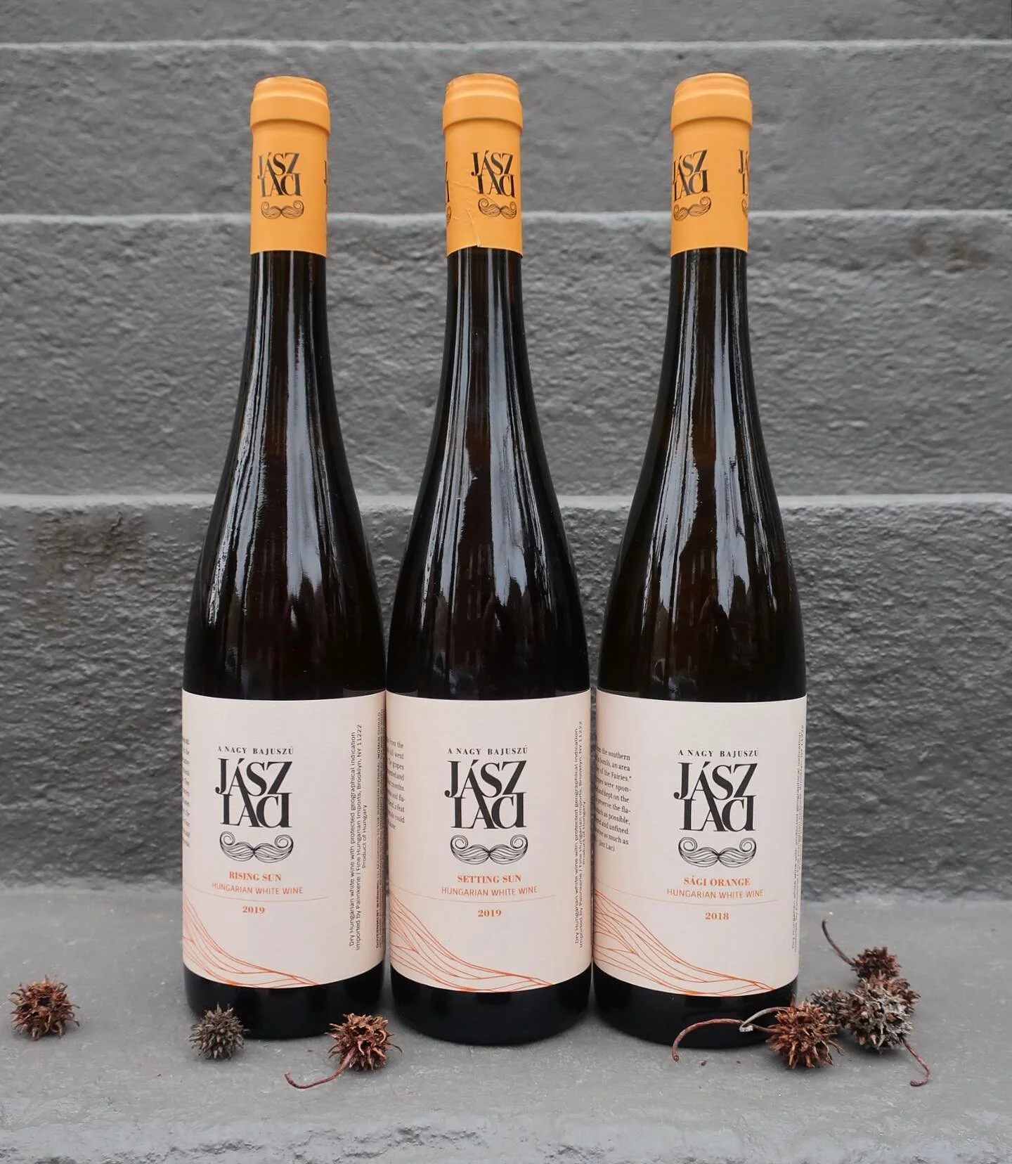 They&rsquo;re finally here! New orange wines from J&aacute;sz Laci in Soml&oacute;. The Rising Sun has flavors like apple and quince; the Setting Sun has tropical aromas with an herbal, mineral palate; the S&aacute;gi Orange is rich with all-spice, n