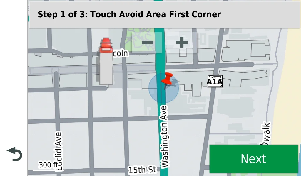 17. Follow the prompts on-screen continuing to tap the corners of the area or section of the road for the second option.