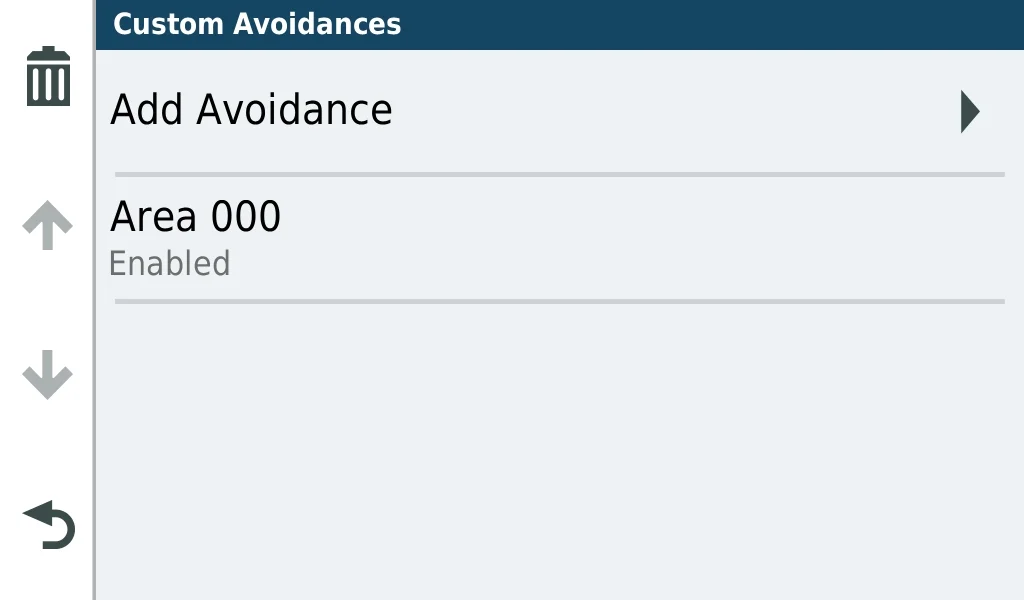 20. You can then add the avoidance into the device using this menu and any route that would normally utilize that area will instead find a different way.