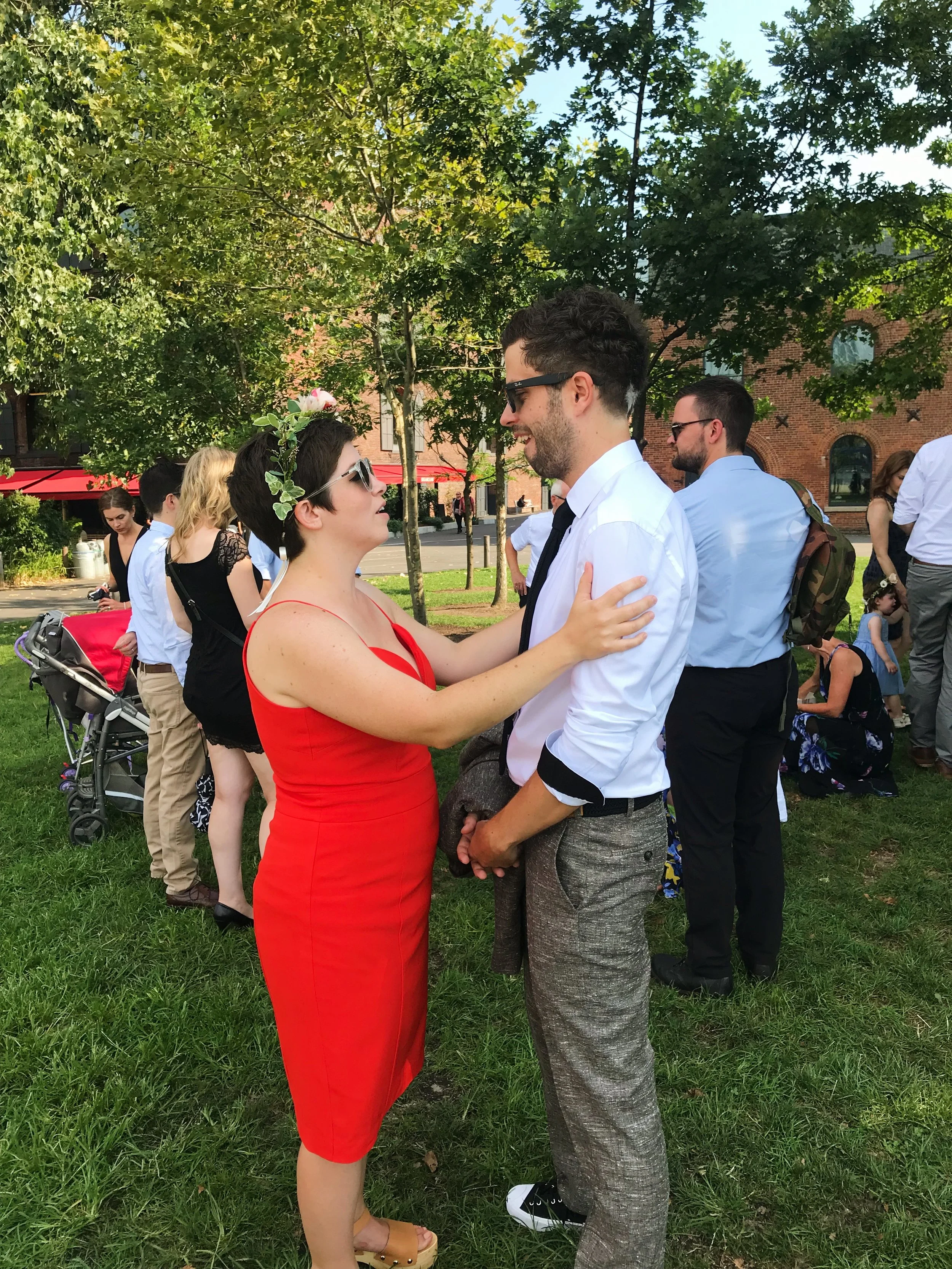 Paul and Rebecca having a few moments alone before the ceremony