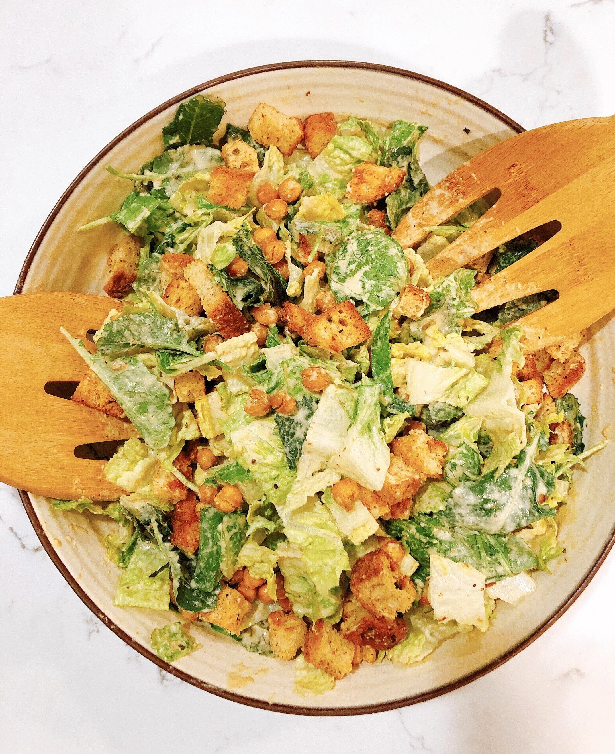Vegan Caesar Salad With Crisp Chickpeas