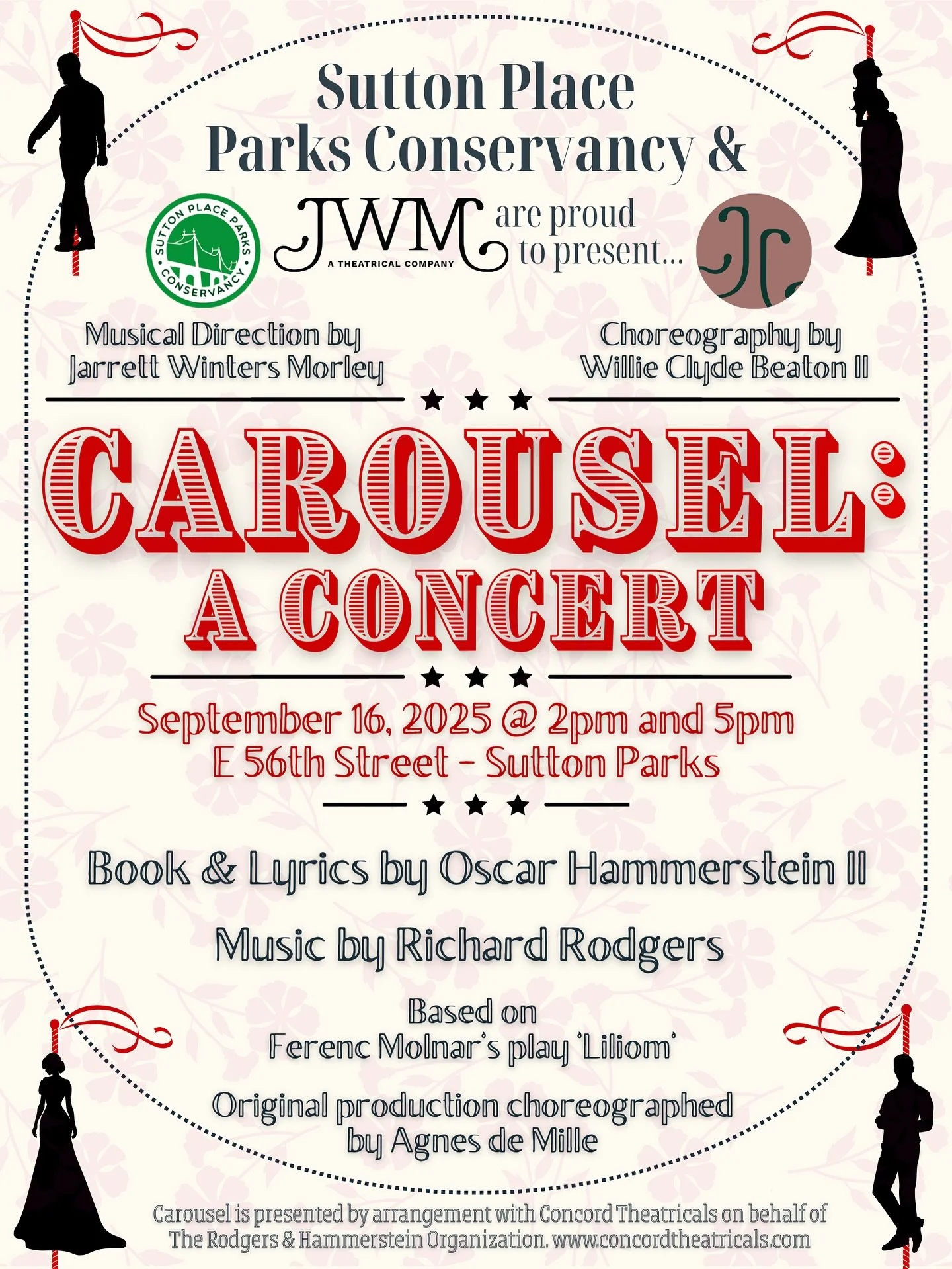 Reserve your spot on the Carousel! 🎠

Sutton Place Parks Conservancy presents the fourth in its Broadway on the River series on Tuesday, September 16, 2025, in conjunction with JWM: A Theatrical Company.

Limited tickets are available on a first-com