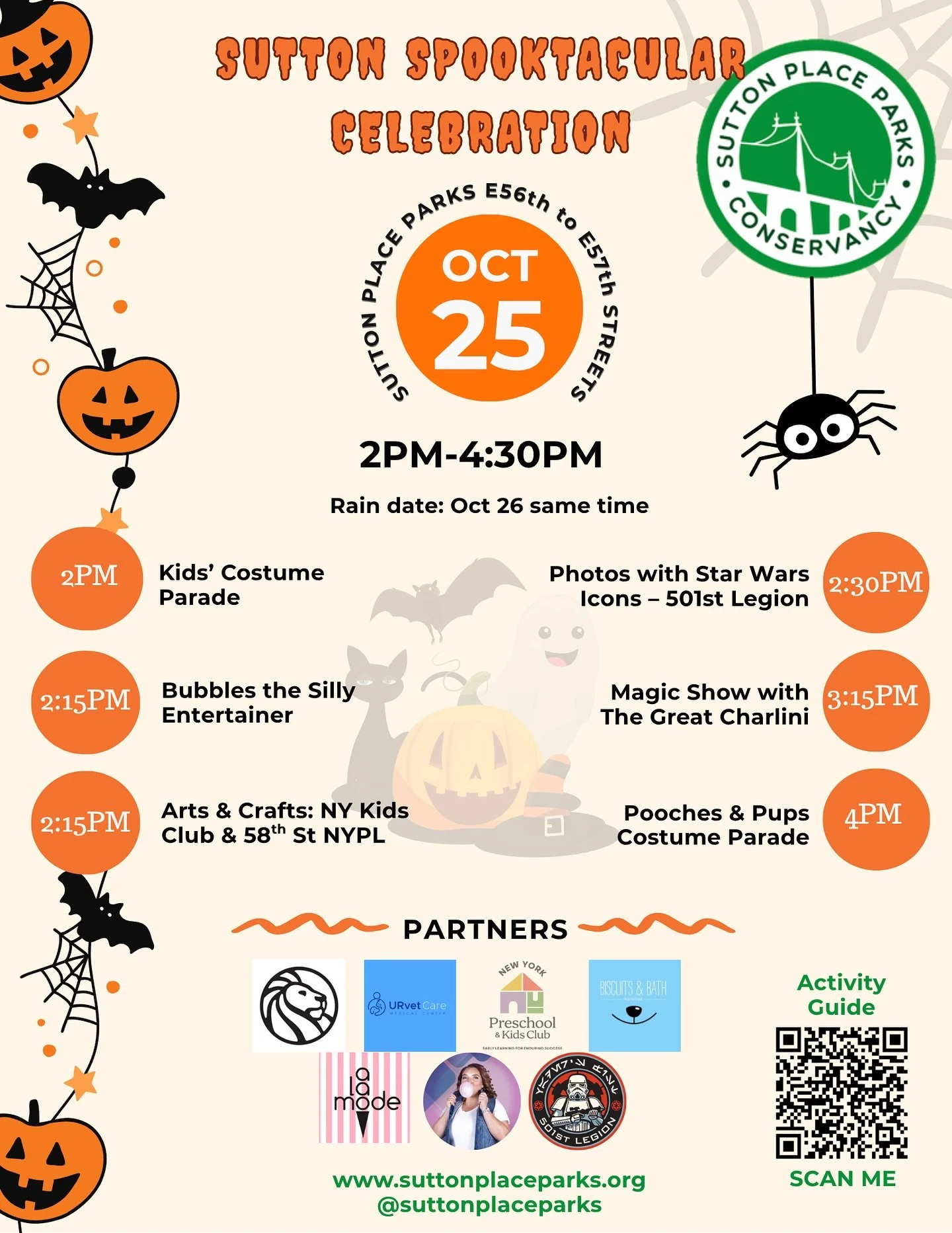 It&rsquo;s Spooktacular time! 🎃👻🕸️

Your favorite event is back and bigger than ever. Join us on October 25th in the Sutton Place Parks for an afternoon of parades, crafts, magic and more 🪄

See our packed Guide to Activities and plan your aftern