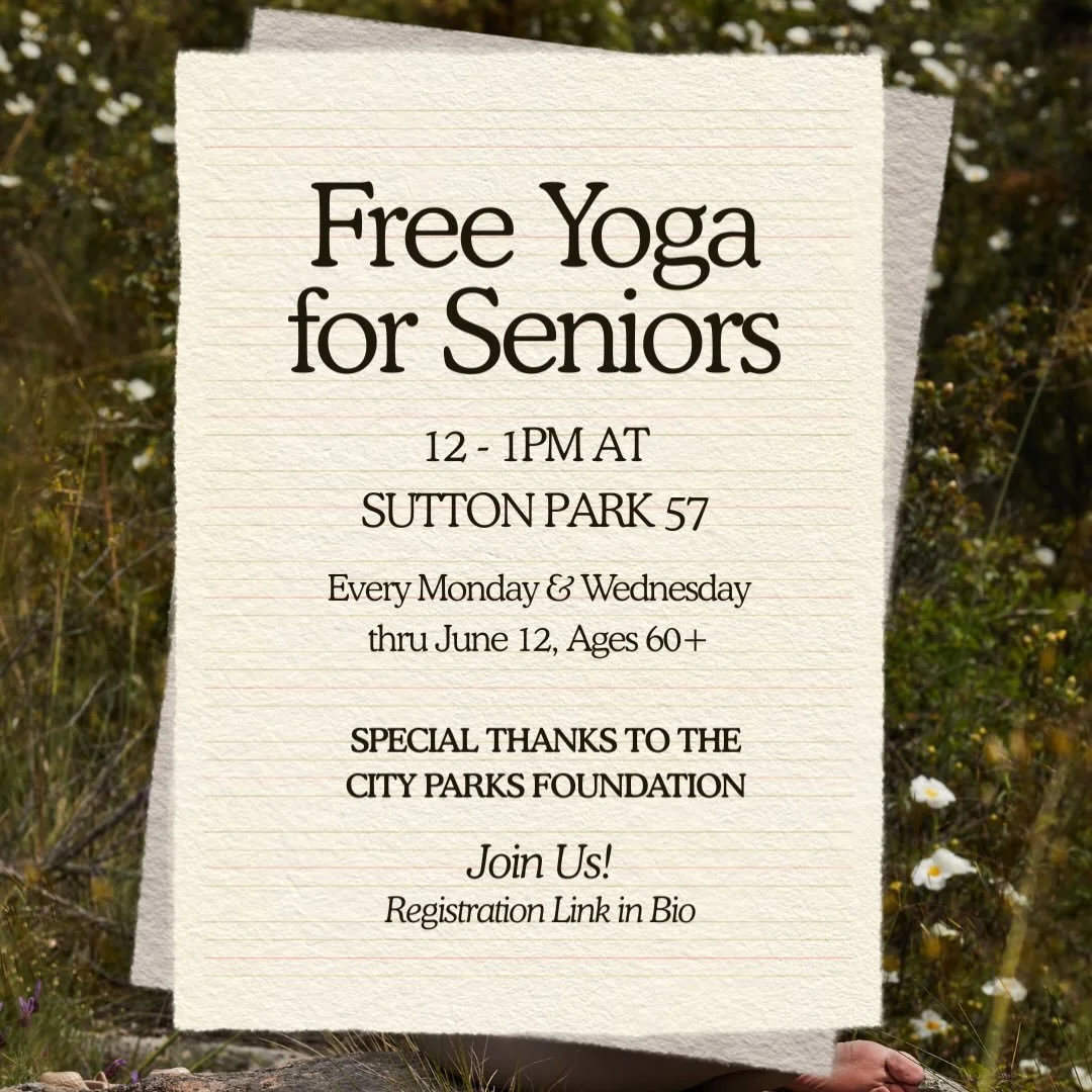 Join us every Monday and Wednesday at noon for free yoga in the park! Open to ages 60+, sign up link is in our bio