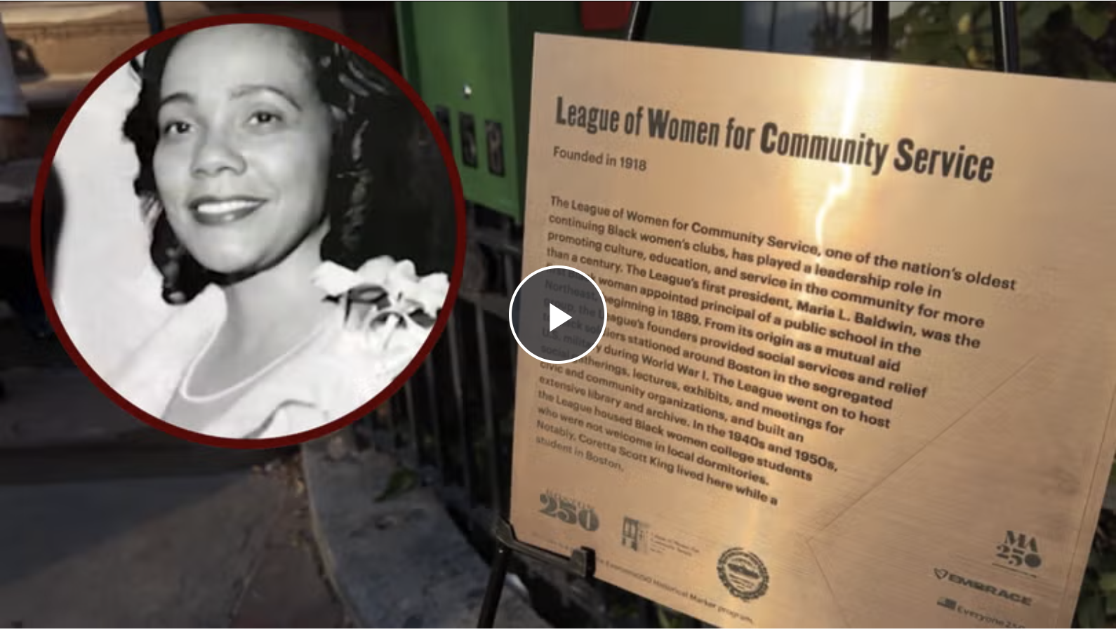 Sreenshot of WCVB 5's story: Historic plaque unveiled, honors Coretta Scott King's legacy in Boston.
